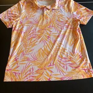 Club Room Men’s Tropical Leaf Polo - Pink and Orange